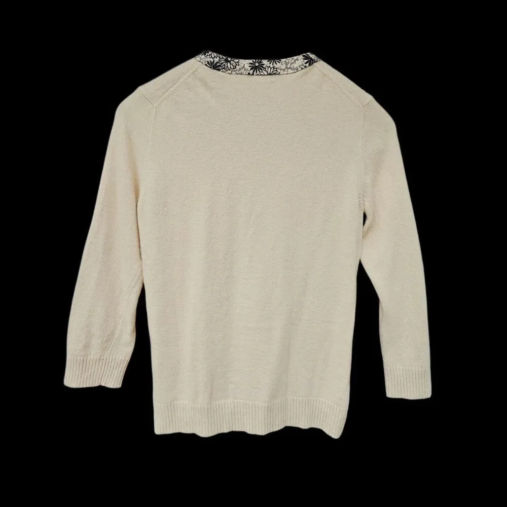 JCrew Merino Wool Rabbit Cashmere Blend Cardigan Off White Applique Button Sz M